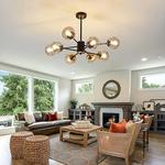 Suspension K919-8 – 8 Lampes – Finition Noire & Verre Fumé – Ampoules E27