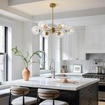 Suspension K919-8 – 8 Lampes – Finition Dorée & Verre Ambré – Ampoules E27