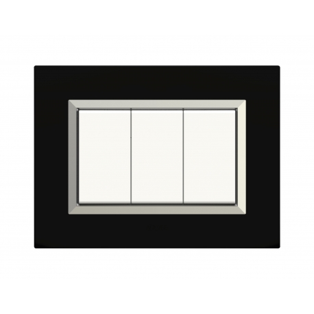 PLAQUES NOVA 45 RECTANGULAIRE NOIR AVEC CADRE CHROME 3 MODULES